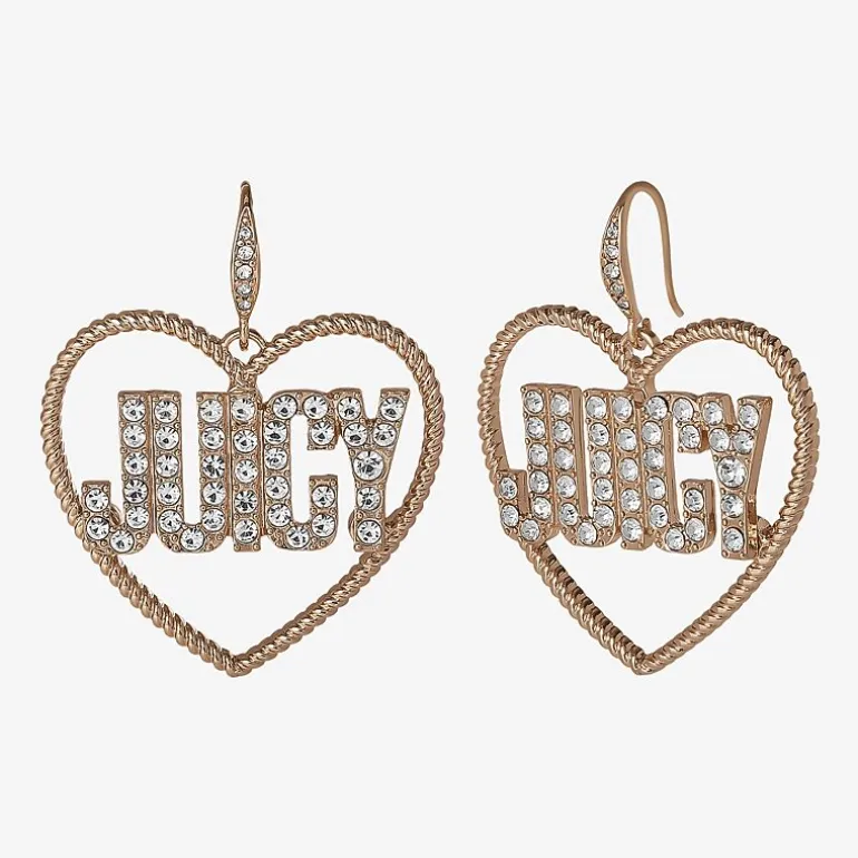 Juicy By Juicy Couture Gold Tone Womens Crystal Heart Drop Earrings