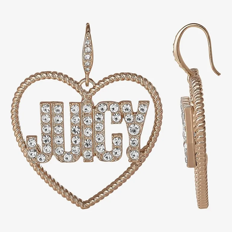 Juicy By Juicy Couture Gold Tone Womens Crystal Heart Drop Earrings