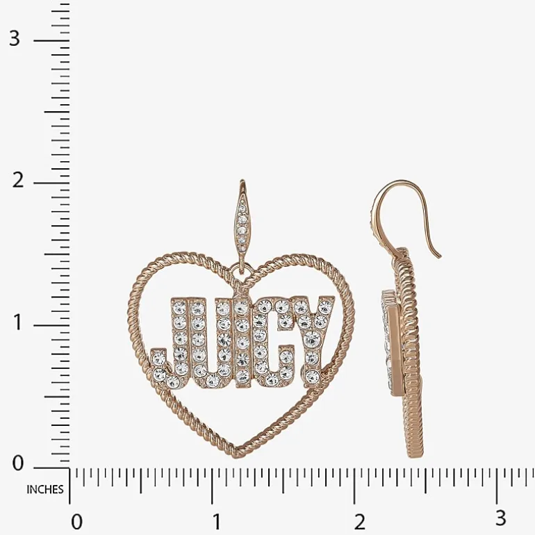 Juicy By Juicy Couture Gold Tone Womens Crystal Heart Drop Earrings