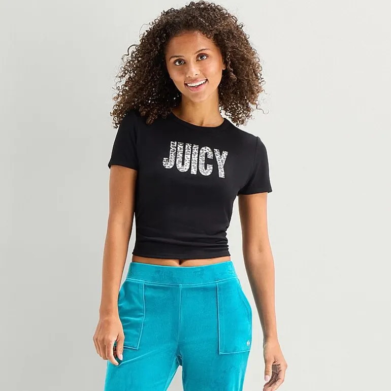 Juicy By Juicy Couture Womens Juniors Crew Neck Short Sleeve Regular Fit Graphic T-Shirt