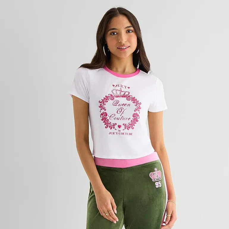 Juicy By Juicy Couture Womens Juniors Crew Neck Short Sleeve Regular Fit Graphic T-Shirt