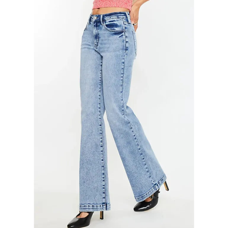 Kancan Women's Essentials High Rise Wide Leg Flare Jeans Avonlea