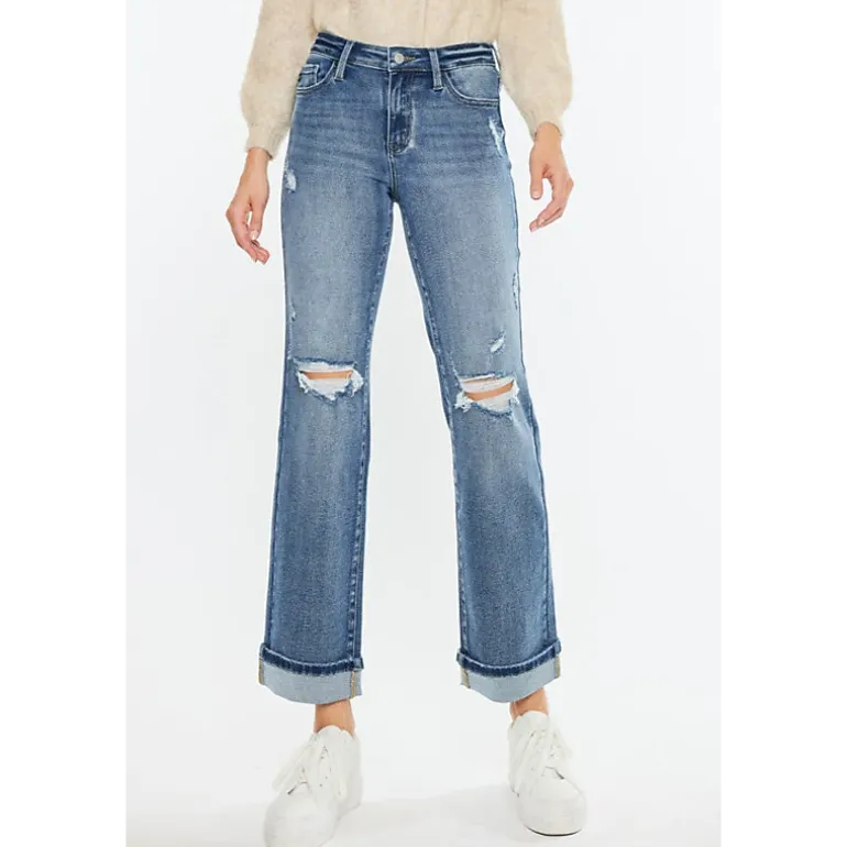 KanCan Women's Essentials Mid Rise True Straight Leg Jeans Carrie