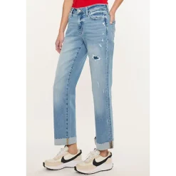 Kancan Women's Essentials Mid Rise Crop Straight Jeans Rocio