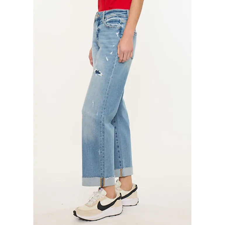 Kancan Women's Essentials Mid Rise Crop Straight Jeans Rocio