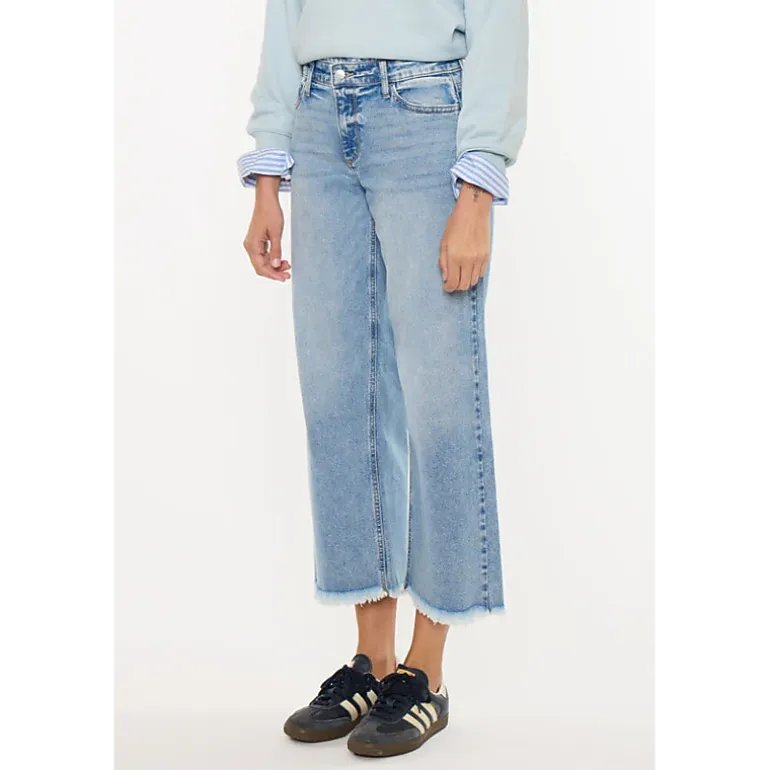 KanCan Women's Essentials Mid Rise Crop Wide Jeans Mal