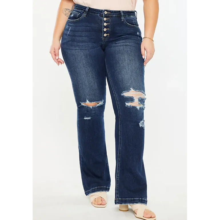 KanCan Women's Plus Size Harley Mid Rise Flare Jeans Harley