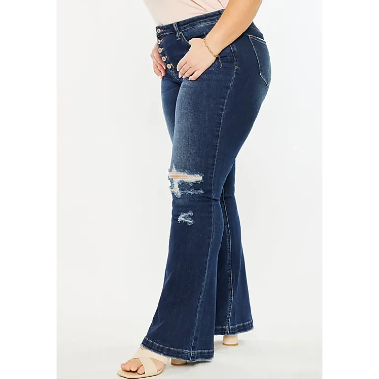 KanCan Women's Plus Size Harley Mid Rise Flare Jeans Harley