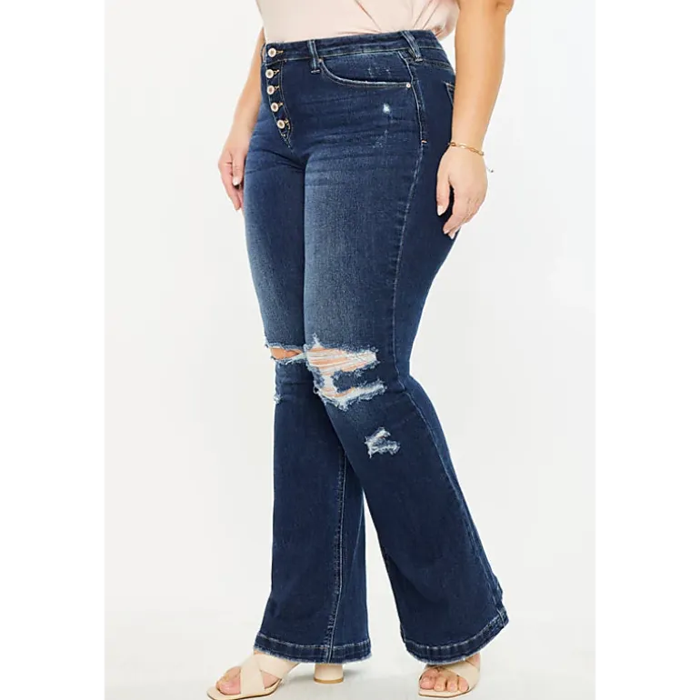KanCan Women's Plus Size Harley Mid Rise Flare Jeans Harley