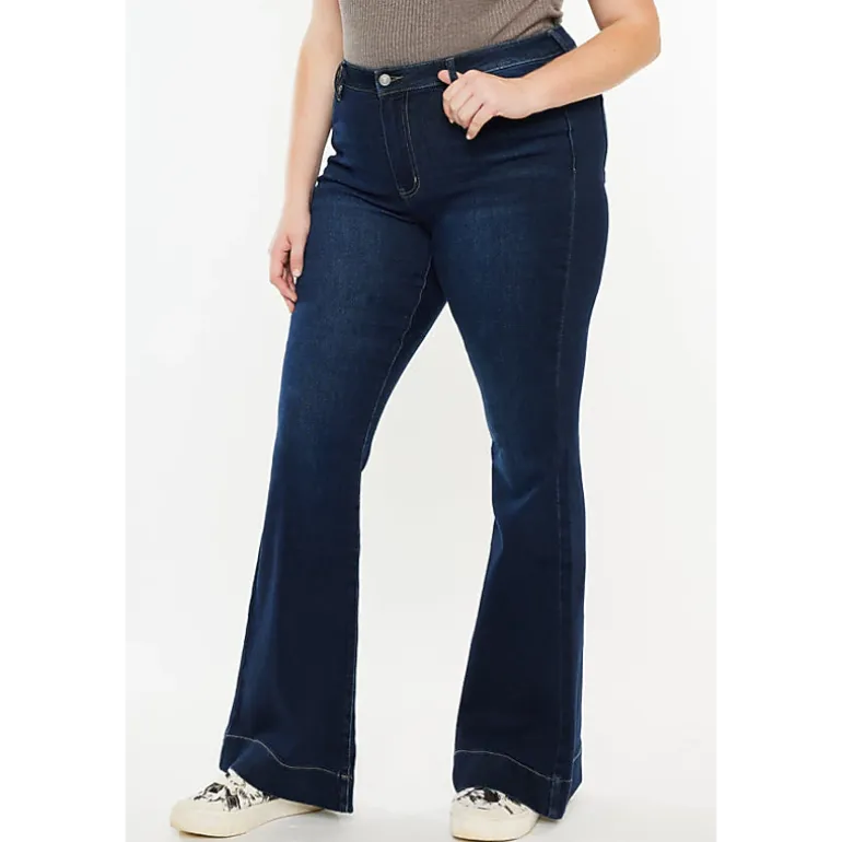 Kancan Women's Plus Size High Rise Flare Jeans Nancy