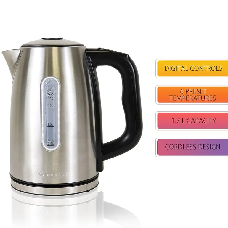 Kenmore 1.7L Cordless Electric Tea Kettle with 6 Temperature Pre-Sets