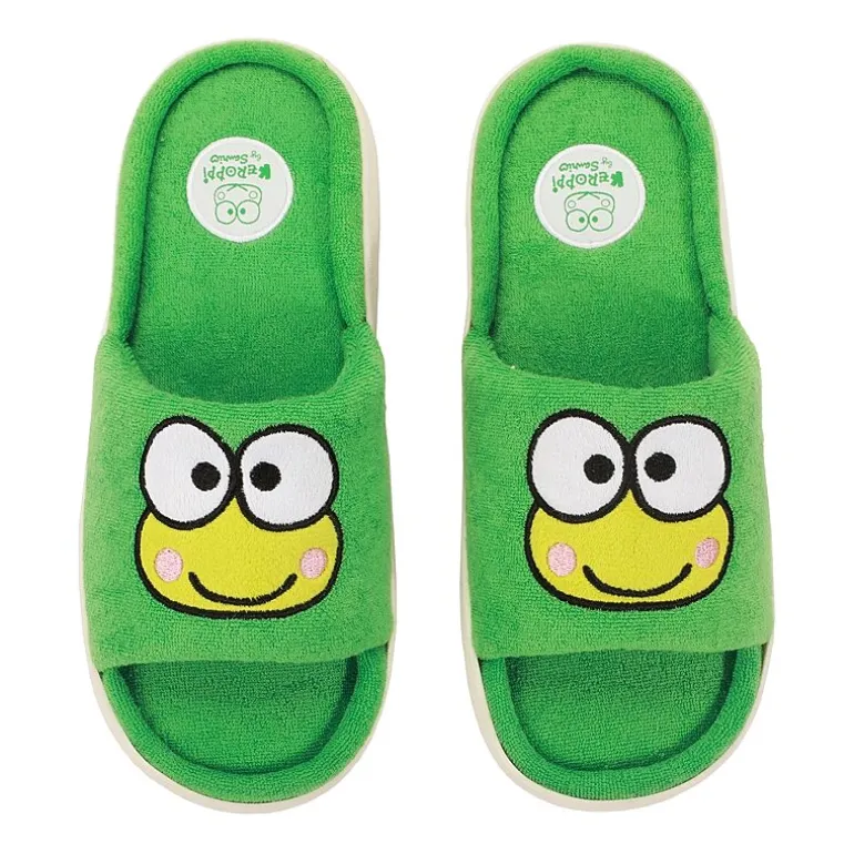 Keroppi Womens Hello Kitty Faux Fur Trim Slip-On Slippers