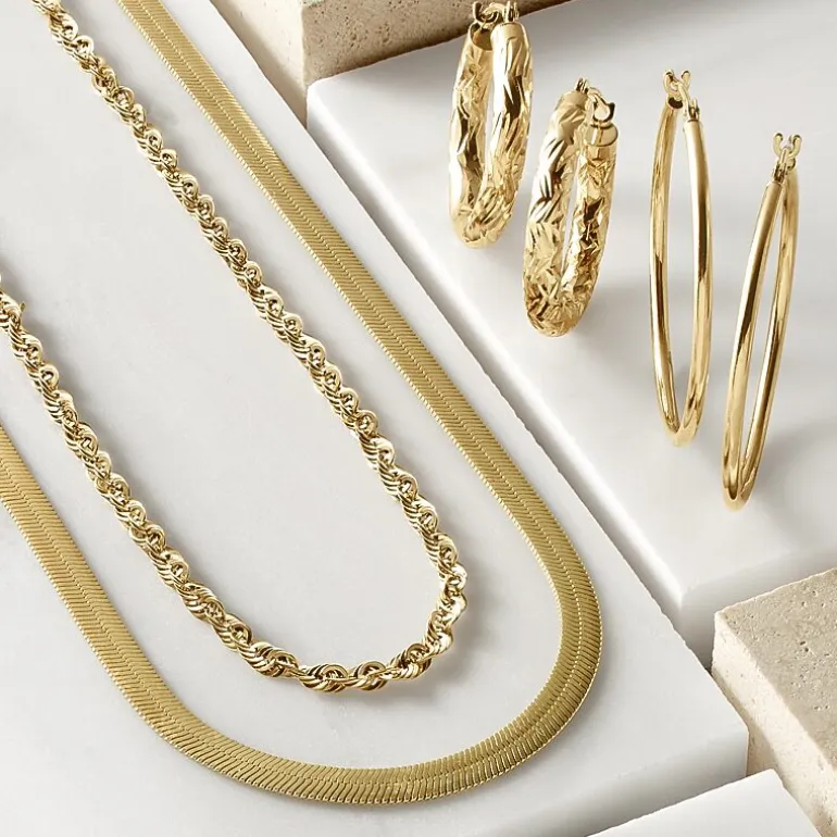 10K Gold 18 - 24 Inch Hollow Rope Chain Necklace
