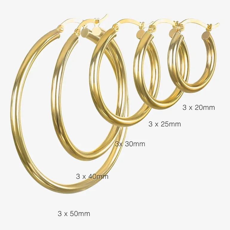14K Gold 20mm - 50mm Hoop Earrings