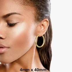 14K Gold 4mm x 20mm Hoop Earrings