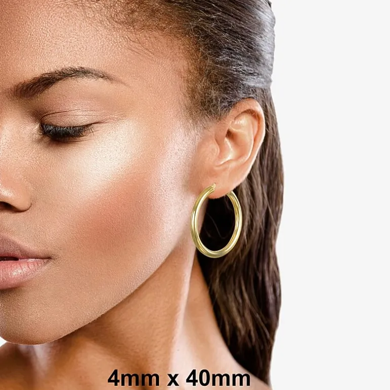 14K Gold 4mm x 20mm Hoop Earrings