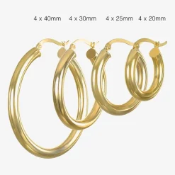 14K Gold 4mm x 20mm Hoop Earrings