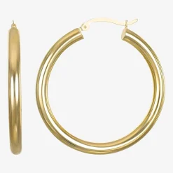 14K Gold 4mm x 20mm Hoop Earrings