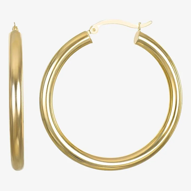 14K Gold 4mm x 20mm Hoop Earrings