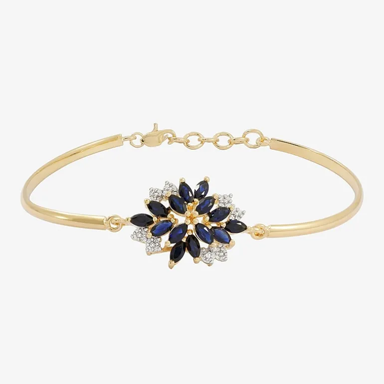 14K Gold over Silver Gemstone Flower Bangle Bracelet