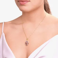 14K Gold over Silver Lab-Created Gemstone Flower Pendant Necklace