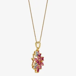 14K Gold over Silver Lab-Created Gemstone Flower Pendant Necklace