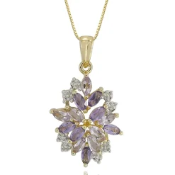 14K Gold over Silver Lab-Created Gemstone Flower Pendant Necklace