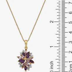 14K Gold over Silver Lab-Created Gemstone Flower Pendant Necklace