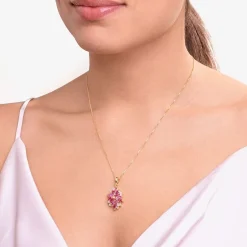 14K Gold over Silver Lab-Created Gemstone Flower Pendant Necklace