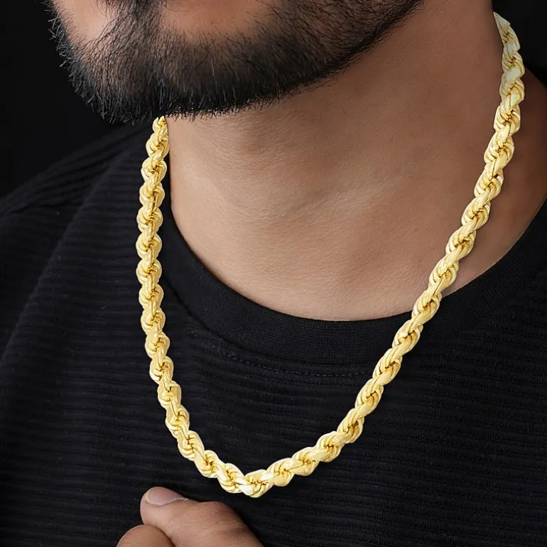 14K Gold Over Silver Solid Rope Chain Necklace