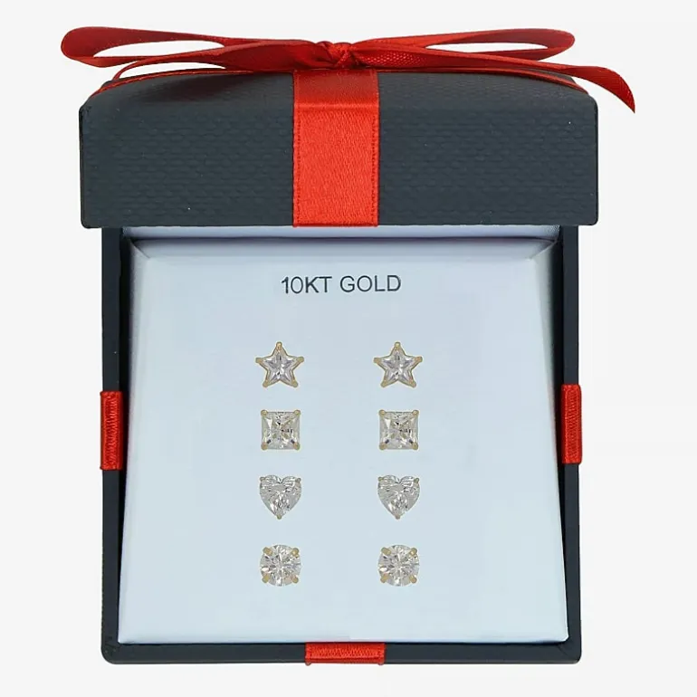 10K Gold 4 Pair Earring Set