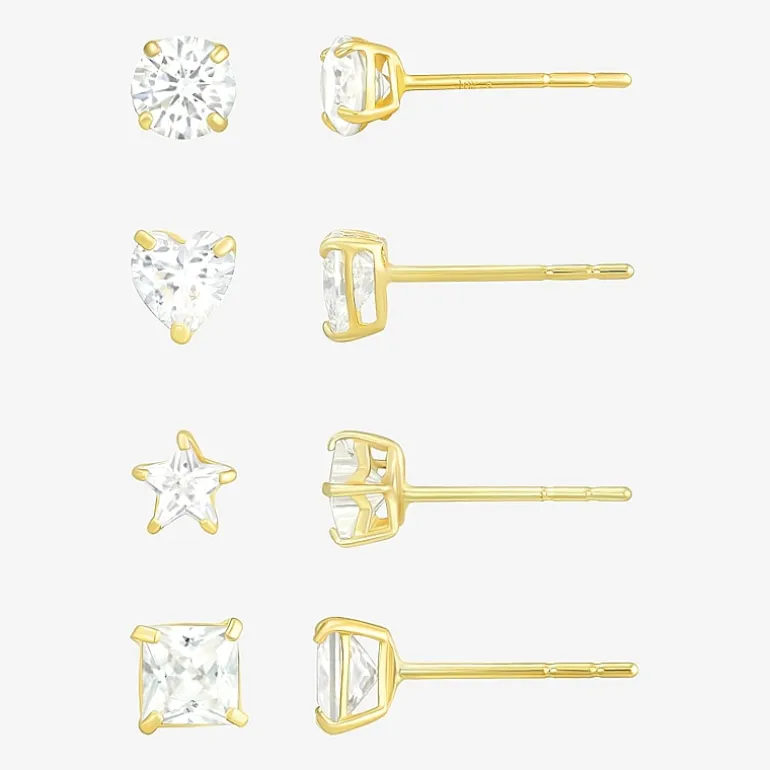 10K Gold 4 Pair Earring Set