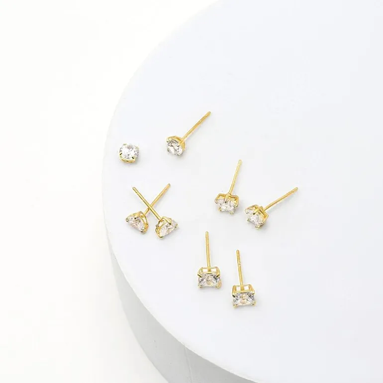 10K Gold 4 Pair Earring Set