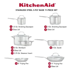 KitchenAid 3-Ply Stainless Steel 11-pc. Cookware Set