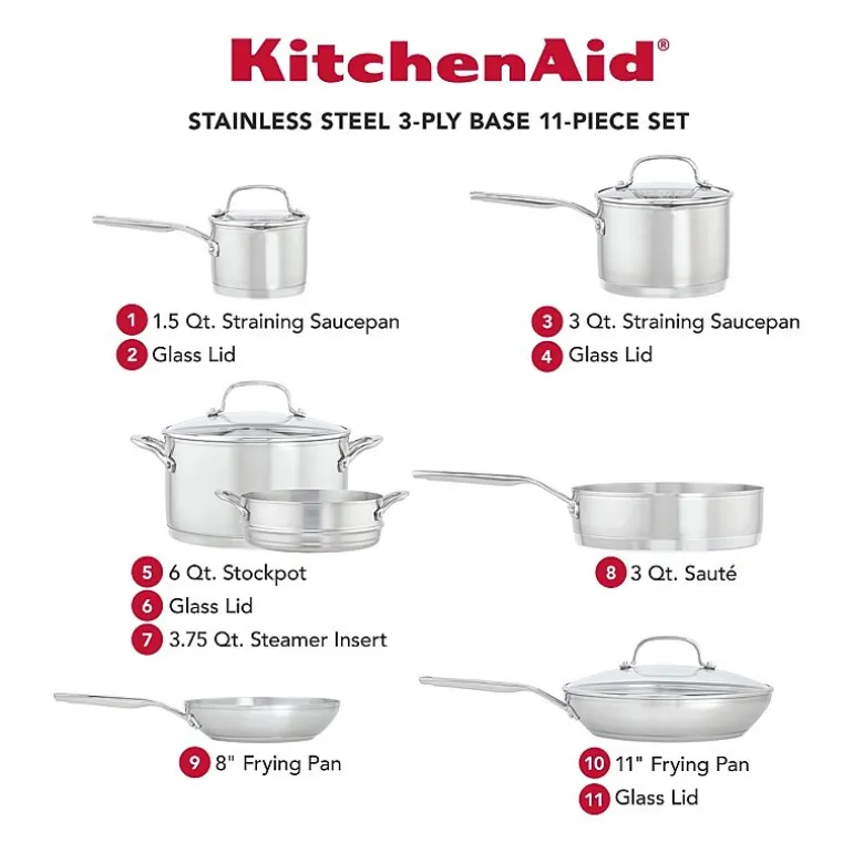 KitchenAid 3-Ply Stainless Steel 11-pc. Cookware Set
