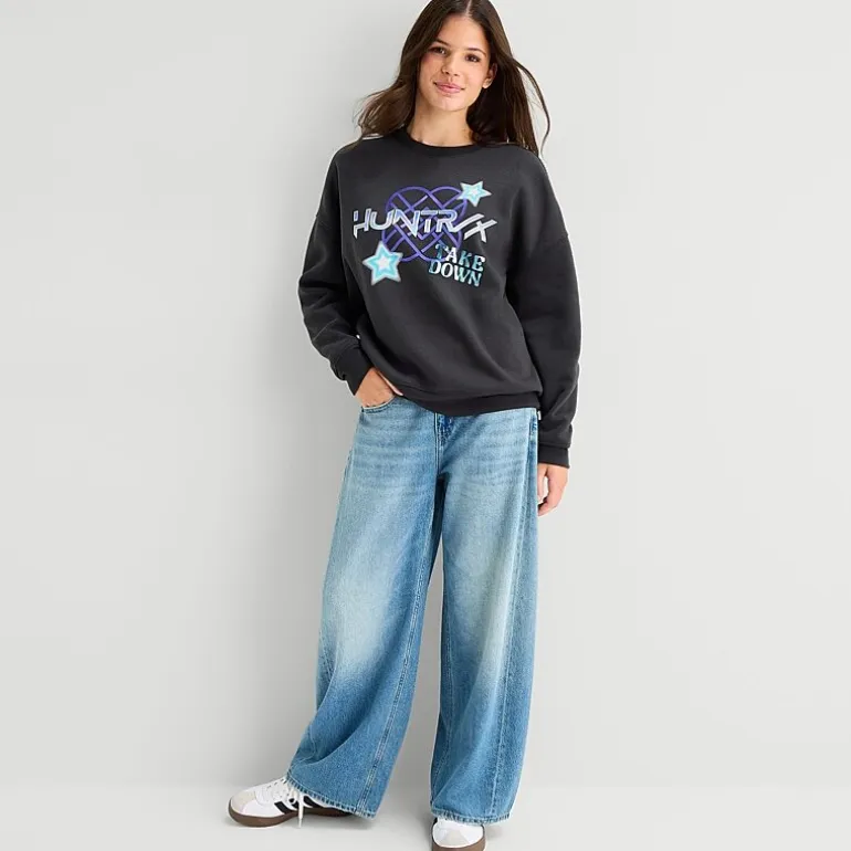 Kpop Demon Hunters Crew Fleece Womens Juniors Crew Neck Long Sleeve KPOP Demon Hunters Sweatshirt