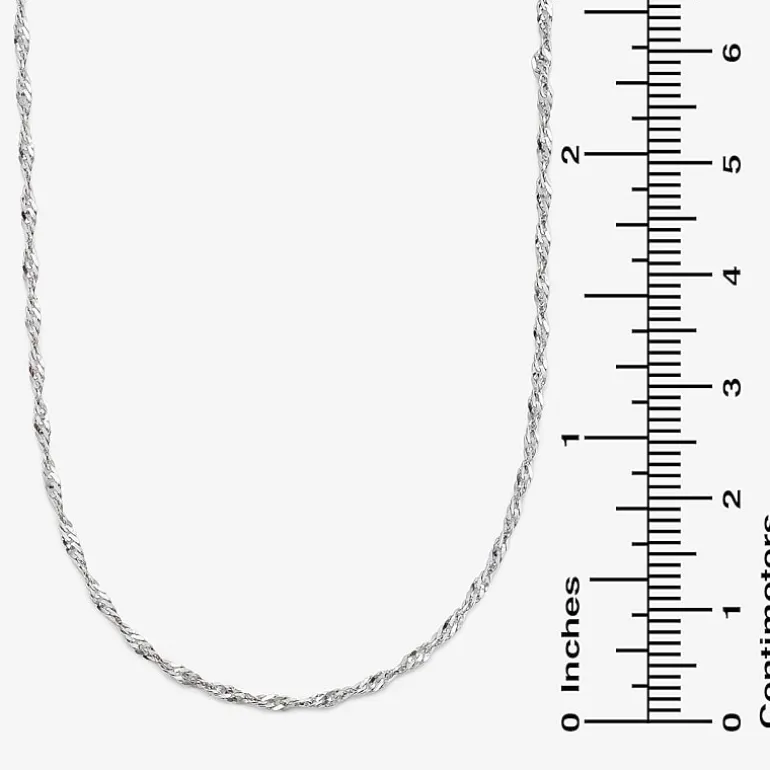 14K White Gold 18 - 24 Inch Solid Singapore Chain Necklace