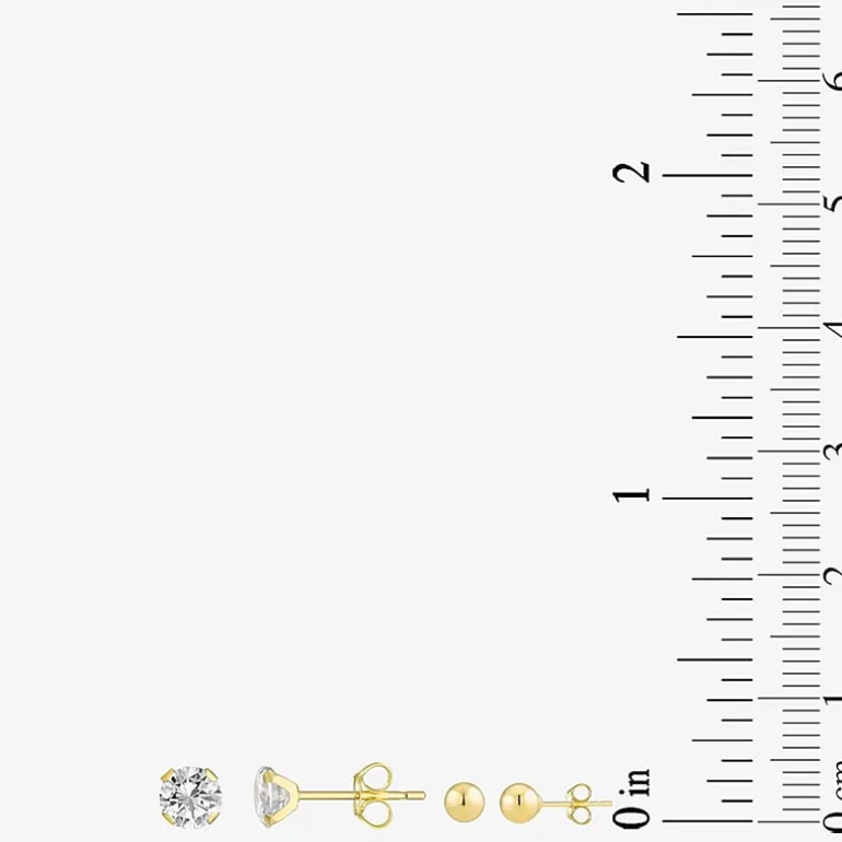 10K Yellow Gold Ball & Cubic Zirconia Stud Earring Set