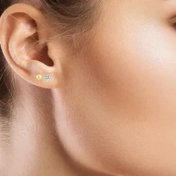 10K Yellow Gold Ball & Cubic Zirconia Stud Earring Set