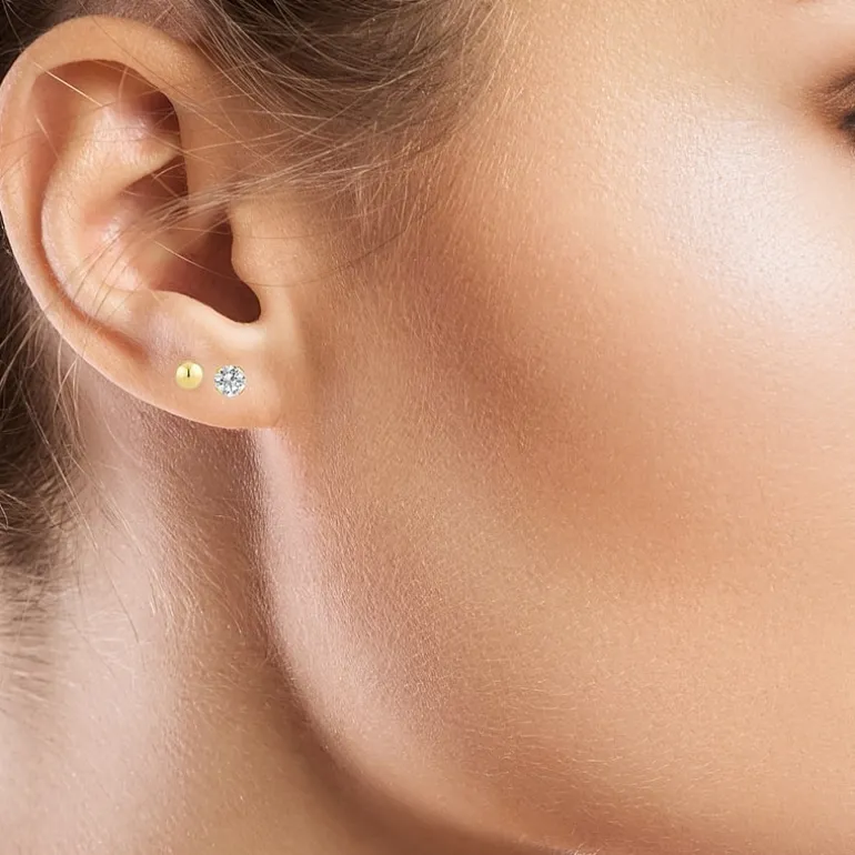10K Yellow Gold Ball & Cubic Zirconia Stud Earring Set