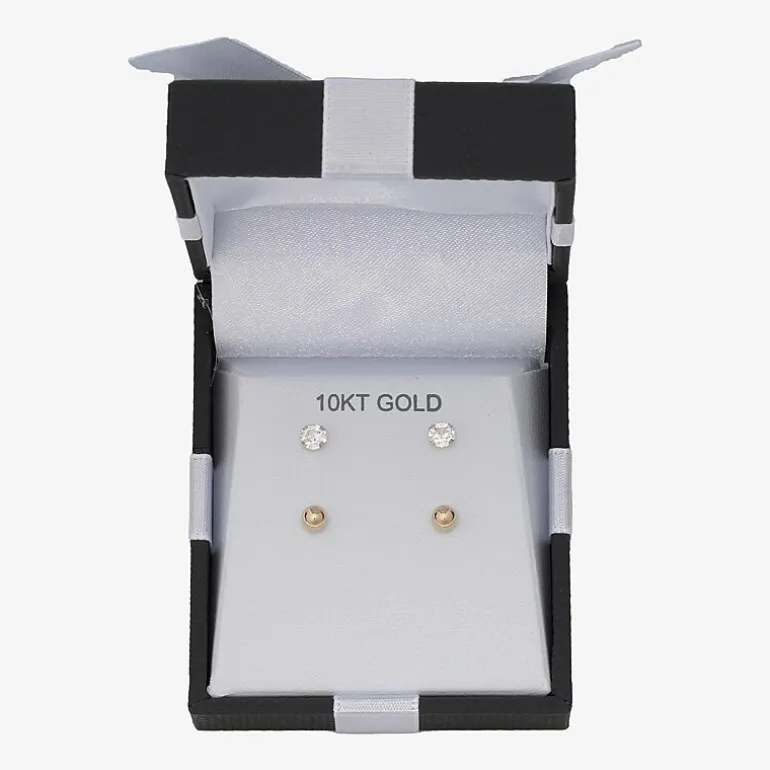 10K Yellow Gold Ball & Cubic Zirconia Stud Earring Set