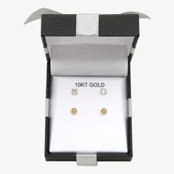 10K Yellow Gold Ball & Cubic Zirconia Stud Earring Set