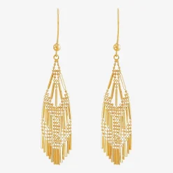 14K Yellow Gold Diamond-Cut Beaded Mesh Drop Earrings