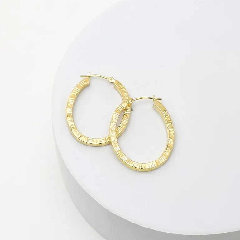 14K Yellow Gold Diamond-Cut Oval Hoop Earrings