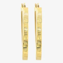 14K Yellow Gold Diamond-Cut Oval Hoop Earrings