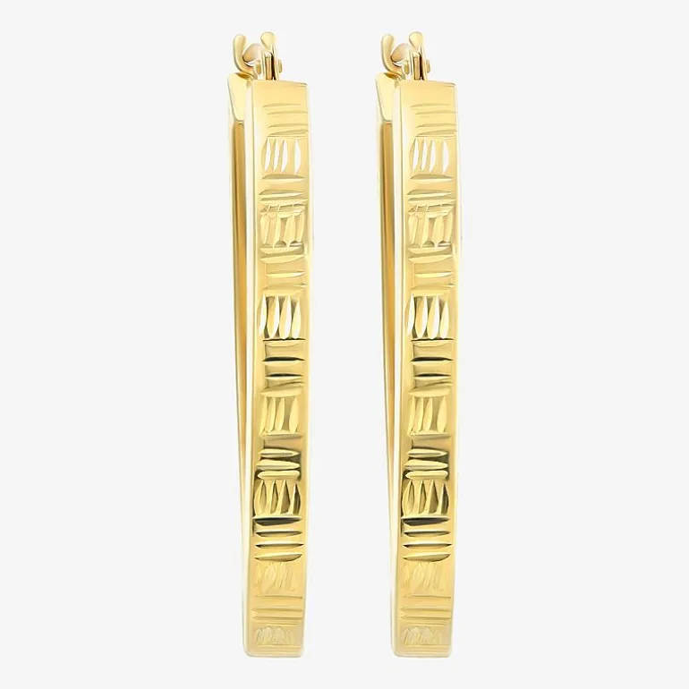 14K Yellow Gold Diamond-Cut Oval Hoop Earrings