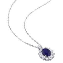 Lab-Created Blue Sapphire and Diamond Sterling Silver Earring, Ring, and Pendant Necklace 3-Piece Set
