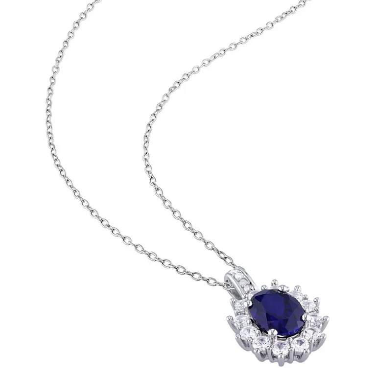 Lab-Created Blue Sapphire and Diamond Sterling Silver Earring, Ring, and Pendant Necklace 3-Piece Set