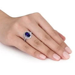 Lab-Created Blue Sapphire and Diamond Sterling Silver Earring, Ring, and Pendant Necklace 3-Piece Set