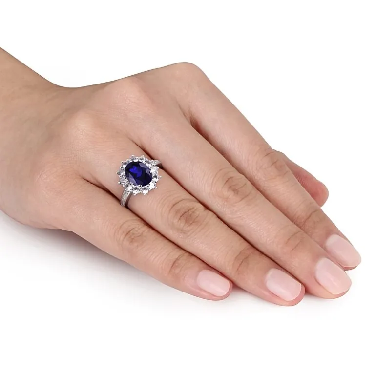 Lab-Created Blue Sapphire and Diamond Sterling Silver Earring, Ring, and Pendant Necklace 3-Piece Set